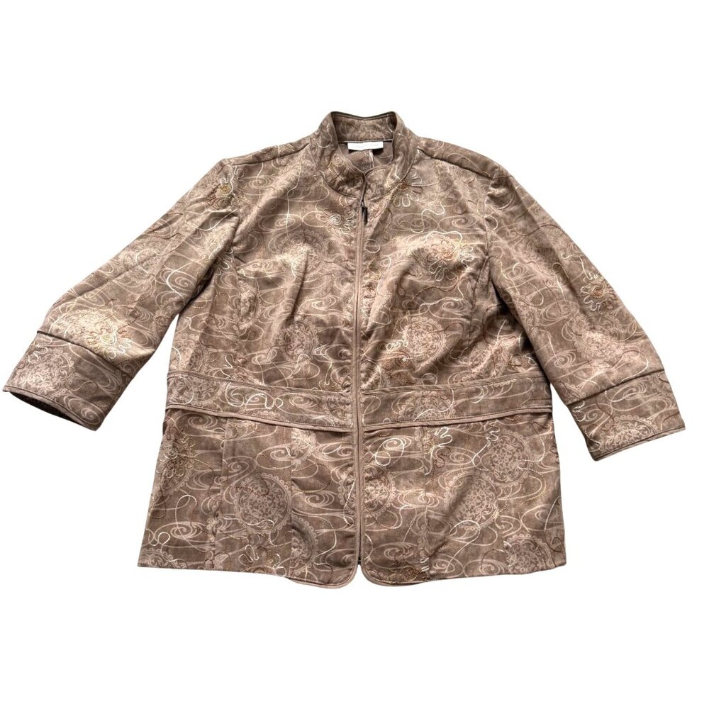Coldwater Creek Women's Blazer Jacket Plus 20 Brown Paisley Embroidered Full Zip
